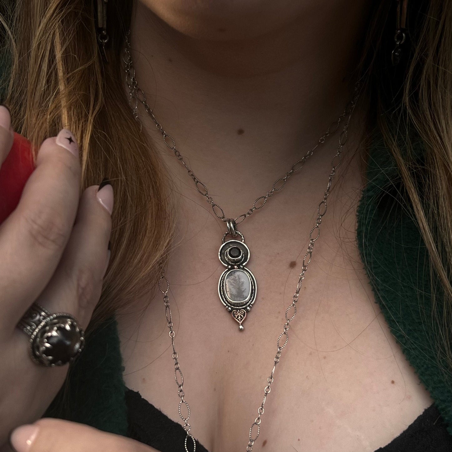 Dendrite and Smoky Quartz Pendant in Silver