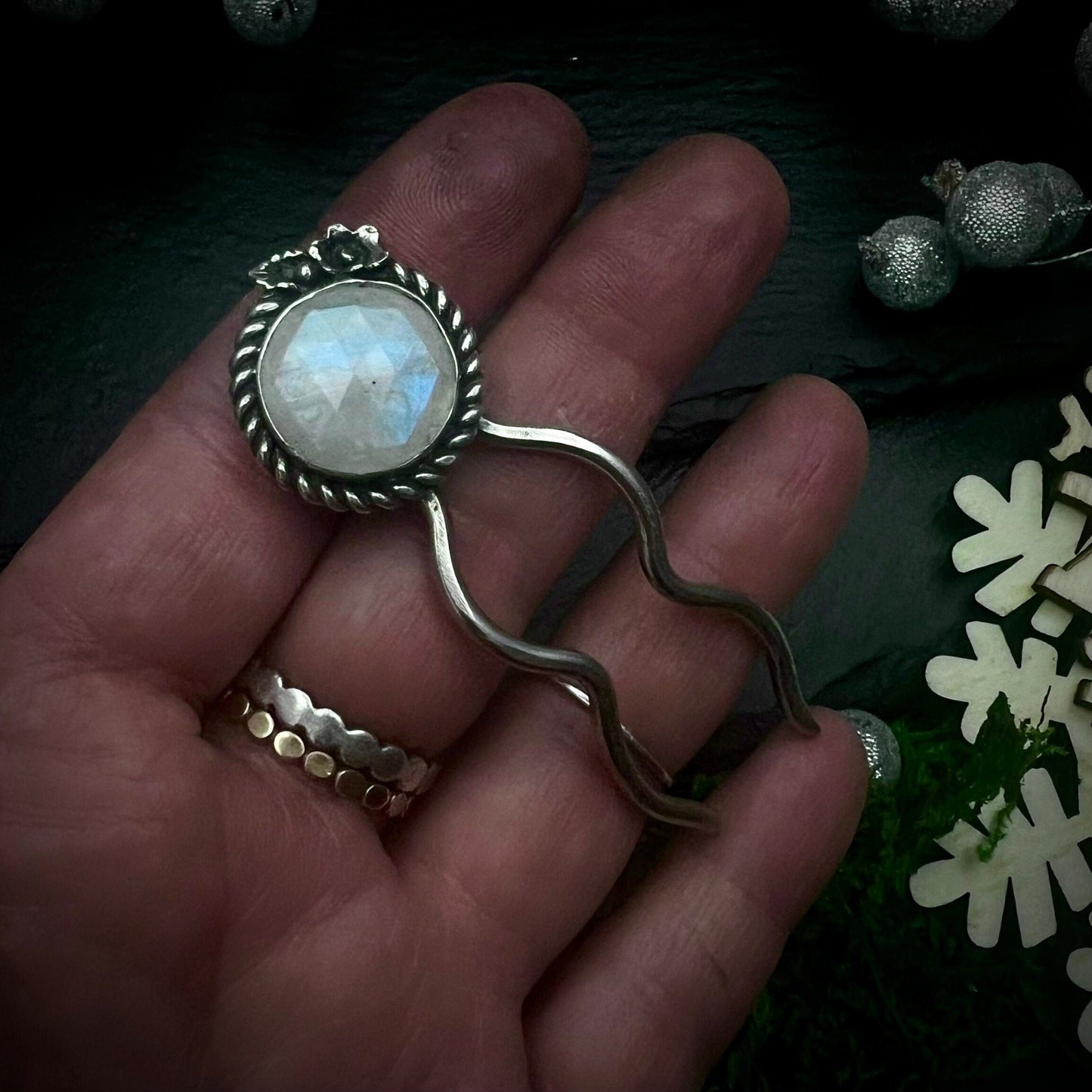 Extra Small Moonstone and Silver Hairpin