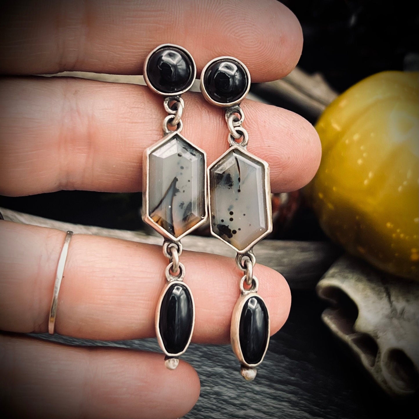Montana Agate and Onyx Earrings