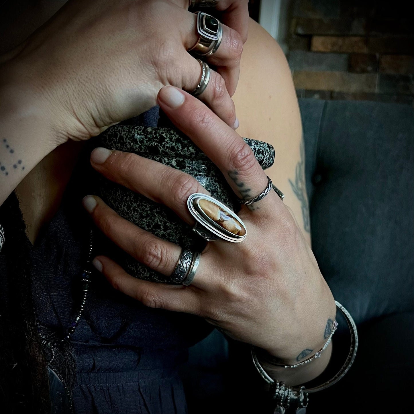 Ochre turquoise Statement Ring