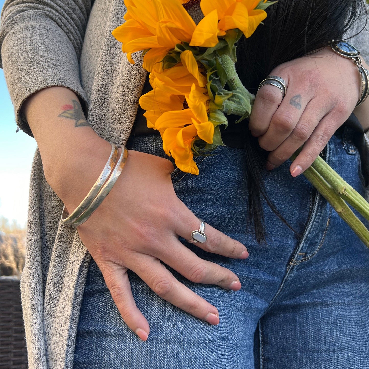 Sterling Silver Hammered Bangle Set