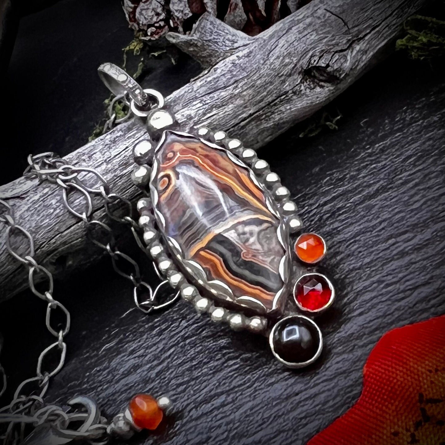 Tube Onyx Pendant in Sterling Silver