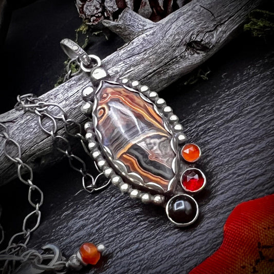 Tube Onyx Pendant in Sterling Silver