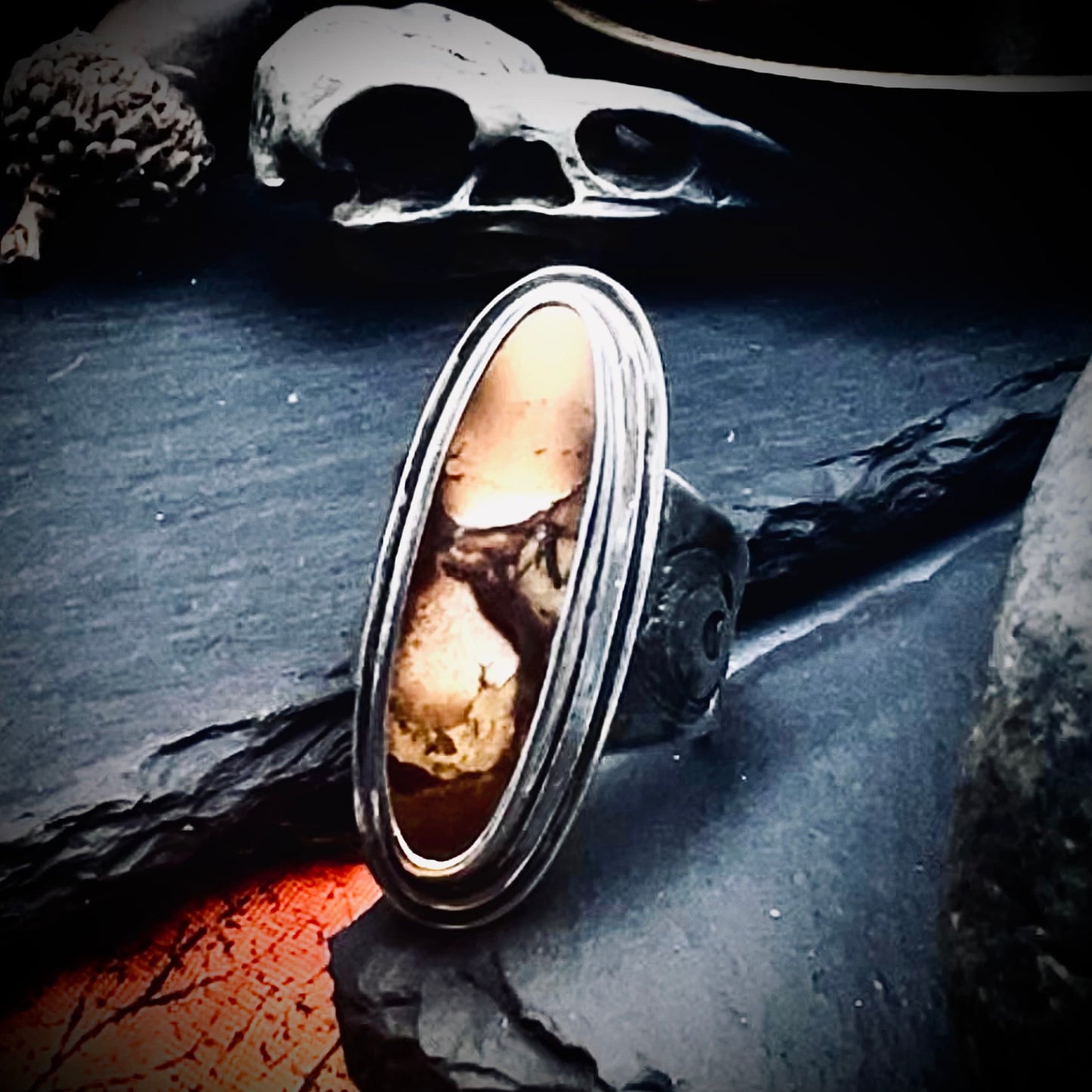 Ochre turquoise Statement Ring