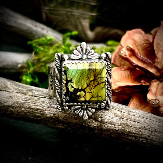 Green Turquoise and Silver Ring