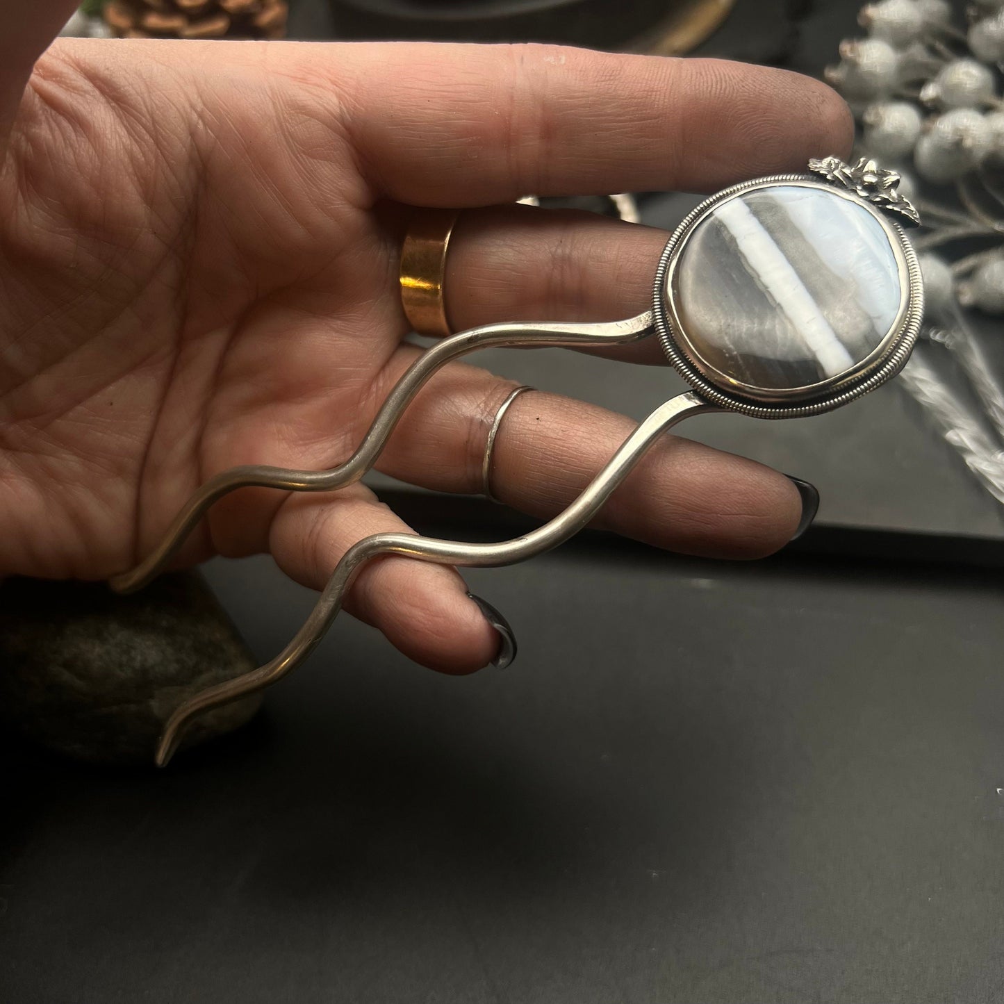 Owyhee Opal Hair Pin in Sterling Silver