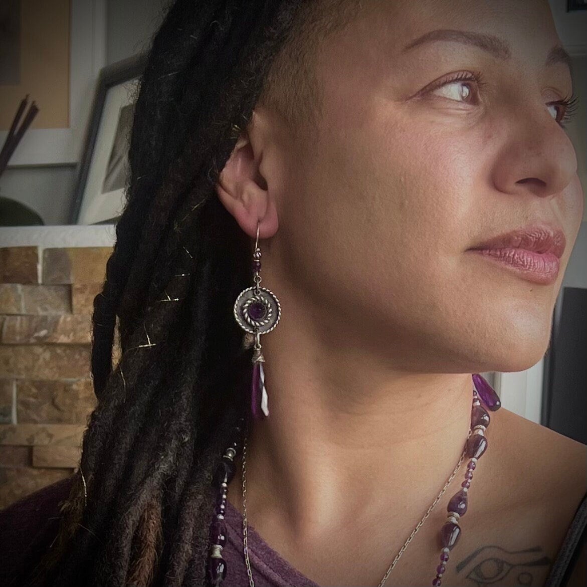 Amethyst Discus Earrings