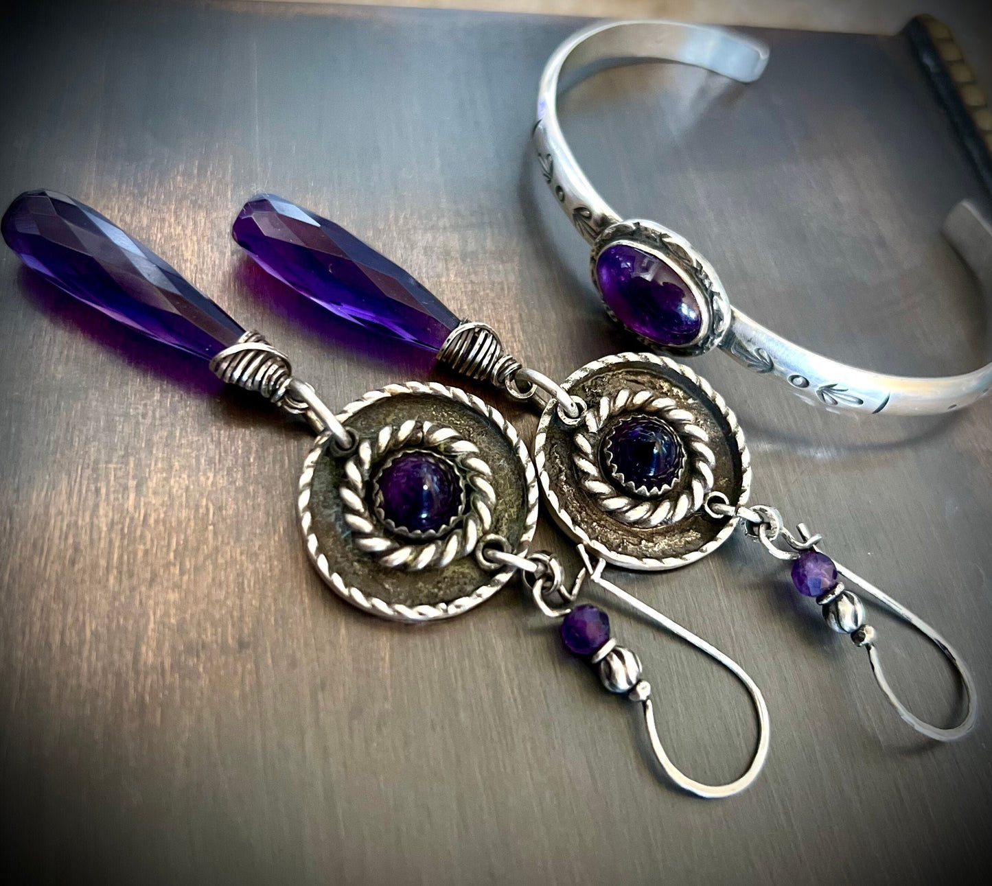 Amethyst Discus Earrings